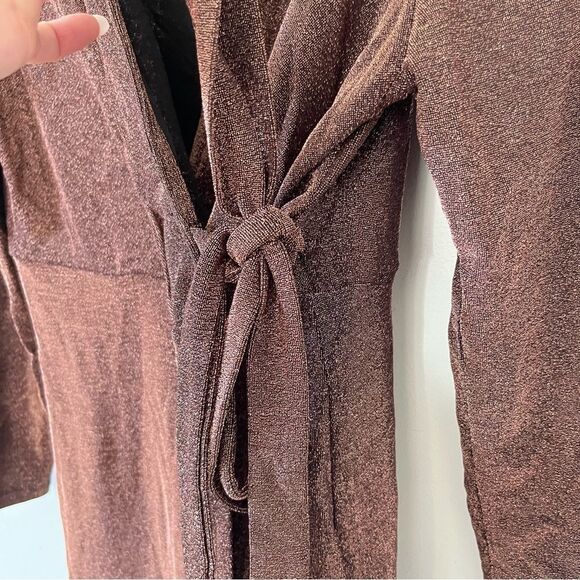 SHEIN BAE Bronze Plus Surplice Neck Wrap Knot Glitter Dress - Picture 10 of 11